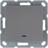 Выключатель одноклавишный проходной со светодиодом 10A 250V~ с накладкой, цвет Алюминий | код G3012NS | Jasmart