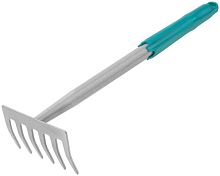 Грабли мини с ручкой цельнометаллическая, 6 зубьев | код 76850 | FIT