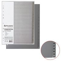 Разделитель пластиковый BRAUBERG, А4, 31 лист, цифровой 1-31, оглавление, серый, РОССИЯ, 225598 | код 225598 | BRAUBERG