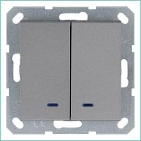 Выключатель двухклавишный со светодиодами 10A 250V~ с накладкой, цвет Алюминий | код G3023NS | Jasmart