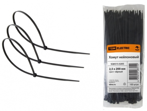 Хомут 2,5х200мм нейлон (черный) (100шт) TDM | код SQ0515-0205 | TDM