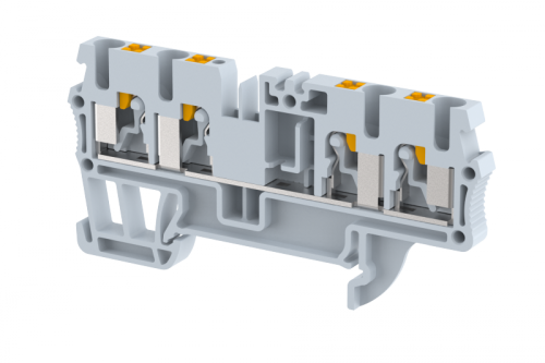 Клемма проходная PUSH-IN 2,5 мм2, на 4 подключения, серая PQ2.5-2X2-GREY | код 3102060000 | Elmex