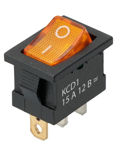 KCD1-101N 12В AC/DC, 1P, 15А, (3с), ON-OFF, черный корпус, желтая клавиша, LED, Mini TDM | код SQ0746-0133 | TDM