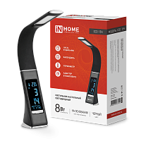 Светильник настольный светодиодный ССО 15Ч 8Вт 6500К 480Лм, сенсор-диммер, часы, календар, темпер, с адаптером ЧЕРНЫЙ IN HOME | код 4690612037912 | IN HOME