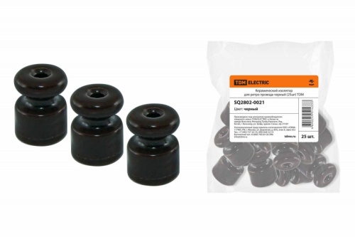 Керамический изолятор для ретро провода черный (25шт) TDM | код SQ2802-0021 | TDM