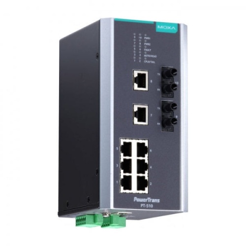 Коммутатор PT-510-MM-ST-HV IEC 61850-3 managed DIN-Rail switch, 8 x 10/100BaseT(X), 2 x 100BaseFX MM, ST connectors, 1 power su | код 00-06074500 | MOXA