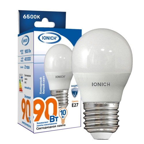 Лампа светодиодная IONICH декоративного освещения шар G45 10Вт 900Лм 230В 6500К E27 | код 1803 | Universal