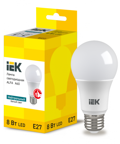 Лампа LED ALFA A60 груша 8Вт 230В 4000К E27 (6шт) IEK | код LLA-A60-8-230-40-E27-6 | IEK Лампа LED ALFA A60 груша 8Вт 230В 4000К E27 (6шт) IEK | код LLA-A60-8-230-40-E27-6 | IEK