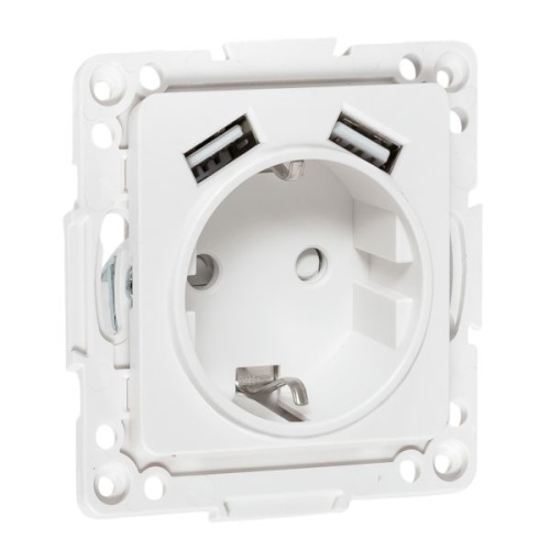 Стокгольм Механизм Розетки 1-местной с/з, USB 2A 16А винтовые клеммы белый с защ. штор. EKF | код EYR16-2USB-typeA | EKF