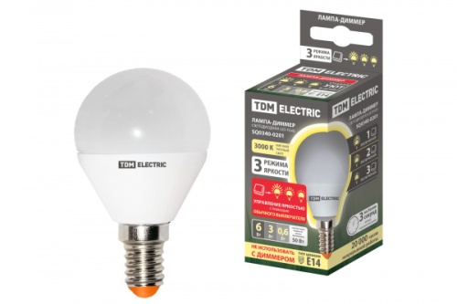 Лампа светодиодная FG45-6 Вт-230 В-3000 К–E14 Лампа-ДИММЕР TDM | код SQ0340-0201 | TDM