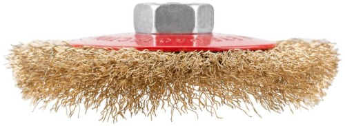 Корщетка-колесо с наклоном, гайка М14, стальная латунированная волнистая проволока 100 мм, блистер | код 39083 | FIT фото 5