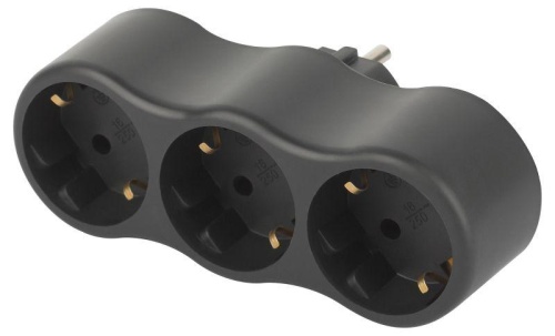 Разветвитель электрический SPx-3e-B на 3 розетки с заземл. 16А черн. | код Б0059723 | Эра
