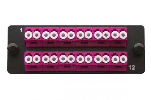 Комплект планка Q-SLOT с 12 адаптерами дуплекс LC OM4 монтаж. шнуры КДЗС Eurolan 38M-40-2L-12BL