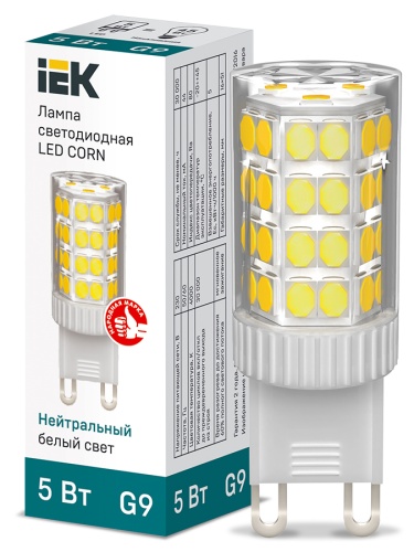 Лампа светодиодная CORN капсула 5Вт 230В 4000К керамика G9 | код LLE-CORN-5-230-40-G9 | IEK