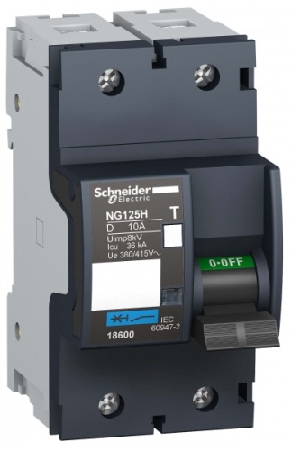 Выключатель автоматический двухполюсный NG125H 10А C 36кА | код. 18714 | Schneider Electric 