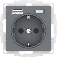 ATLASDESIGN РОЗЕТКА 16А c 2 USB A+C, 5В/2,4А/3,0А, 2х5В/1,5А, механизм, ГРИФЕЛЬ | код ATN000732 | Systeme Electric