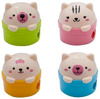 Точилка для карандашей ручная Silwerhof Cute Солнечная коллекция 2 отверстия пластик ассорти коробка | код 1452382 | SILWERHOF