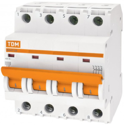 Выключатель автоматический четырехполюсный ВА47-29 10А D 4,5кА | код. SQ0206-0187 | TDM 