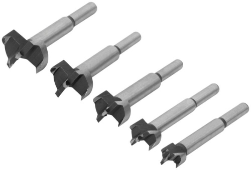 Фрезы по дереву (сверла Форстнера) усиленная сталь 5шт 15/20/25/30/35мм FIT 36552