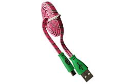 USB кабель светящиеся разъемы microUSB шнур шелк плоский1М розовый REXANT | код 18-4256 | REXANT