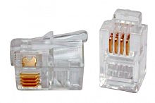 Разъем телефонный RJ-11(4P4C) (3 µ/ 3 микродюйма) для телефонной трубки (100 шт), Hyperline PLUG-4P4C-P-C2-100 | код 49381 | Hyperline