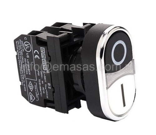 Кнопка сдвоенная черно-белая (1НО+1НЗ) с подсветкой белого цвета | код B1B2K20HB | EMAS