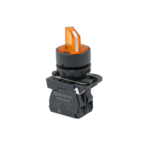 Переключатель на 2 положения с фиксацией и подсветкой, желтый, 1NO, 24V AC/DC, IP65, пластик MTB5-AK25711 | код 137286 | MEYERTEC