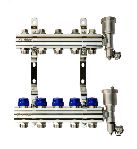 Коллекторная группа FHF-5R set 5 контуров 1' х 3/4' c воздухоотводчиками и кронштейнами | код 088U0705R | Ридан
