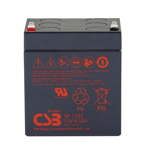 CSB GP1245 Аккумуляторная батарея для ИБП, напряжение: 12В, ёмкость: 4,5Ач, клеммы типа: F1, Размеры ДШВ: 92,8х69,9х107,7мм, вес: 1,66кг. Срок службы: 5 лет. | код CSB GP1245 | CSB CSB GP1245 Аккумуляторная батарея для ИБП, напряжение: 12В, ёмкость: 4,5Ач, клеммы типа: F1, Размеры ДШВ: 92,8х69,9х107,7мм, вес: 1,66кг. Срок службы: 5 лет. | код CSB GP1245 | CSB