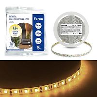 Лента светодиодная 60SMD(5050)/м 14.4Вт/м 12В 3000К LS606 (уп.5м) FERON 27646