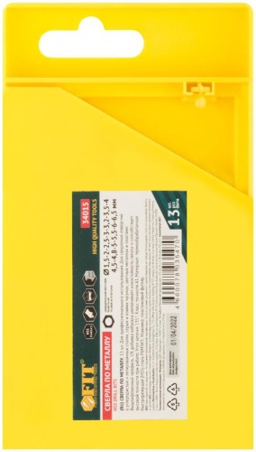 Набор сверл HSS по металлу с добавкой кобальта 5%, 13 шт. (1,5-2-2,5-3-3,2-3,5-4-4,5-4,8-5-5,5-6-6,5 мм) | код 34015 | FIT фото 4