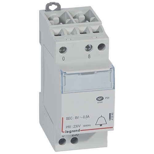 Трансформатор для цепей звуковой сигнализации - 230 В/8 В - 0,5 А - 4 ВA | код 413090 | Legrand