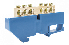 Шинки нулевые латунные на дин-опоре ШНИ 8х12мм 6 отв. цвет синий | код DBN-28-06N | Engard