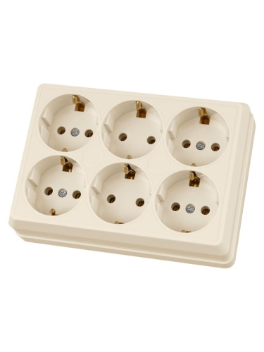 Розетка шестиместная 2П+3 открытой установки IP20 16A сл.кость Ладога TDM | код SQ1801-0246 | TDM