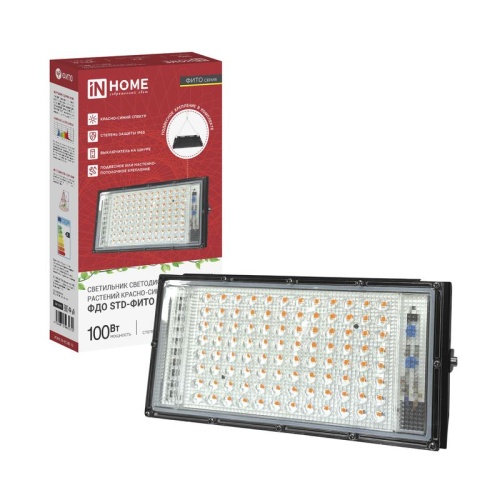 Прожектор светодиодный ФДО STD-ФИТО 100Вт IP65 красн./син. спектр черн. IN HOME 4690612065052 Прожектор светодиодный ФДО STD-ФИТО 100Вт IP65 красн./син. спектр черн. IN HOME 4690612065052