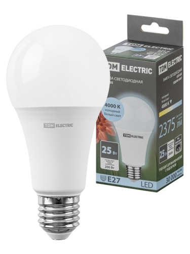 Лампа светодиодная А65 25 Вт, 230 В, 4000 К, E27 TDM | код SQ0340-0497 | TDM Лампа светодиодная А65 25 Вт, 230 В, 4000 К, E27 TDM | код SQ0340-0497 | TDM