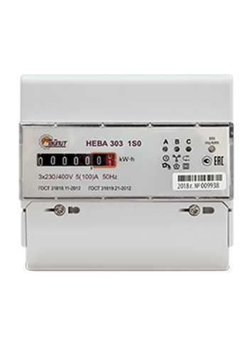 Счетчик НЕВА 303 1S0 3ф 5-100А 230/400В 1 тариф. мех. экран DIN-рейка Тайпит 6056053