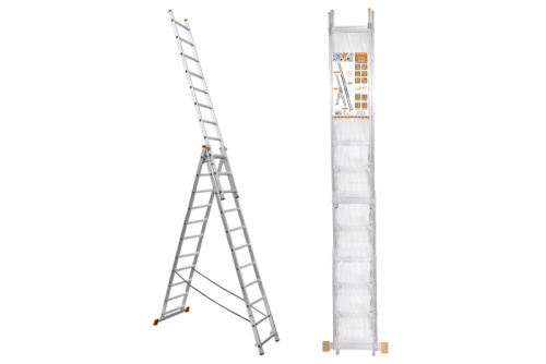 Лестница алюминиевая, ЛА3х12, 3х секционная х 12 ступеней, h=7870 мм, Народная | код SQ1028-0204 | TDM НАРОДНЫЙ