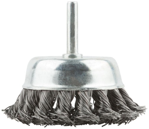 Кордщетка, тип ''чашка'', со штифтом, стальная витая проволока 75 мм | код 38498М | FIT фото 3