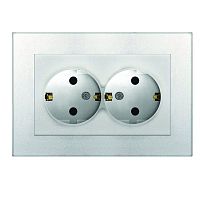 Розетка 2-м СП Афина 16А IP20 с заземл. в сборе серебр. | код A0128-S | Universal