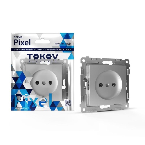Розетка 1-м СП Pixel 16А IP20 без заземл. механизм алюм. | код TKE-PX-R1-C03 | TOKOV ELECTRIC
