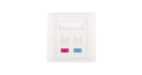 Настенная лицевая панель NETLAN под 2 модуля типа Keystone, с подрамником, со шторкой, белая, уп-ка 10 шт. | код EC-FP-2KJ-WT-10 | NETLAN