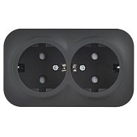 GLORY Розетка 2-местная для открытой установки с заземлением с защитными шторками 16А РСш22-3-ХЧм черный матовый IEK | код ERH24-K02M-16 | IEK