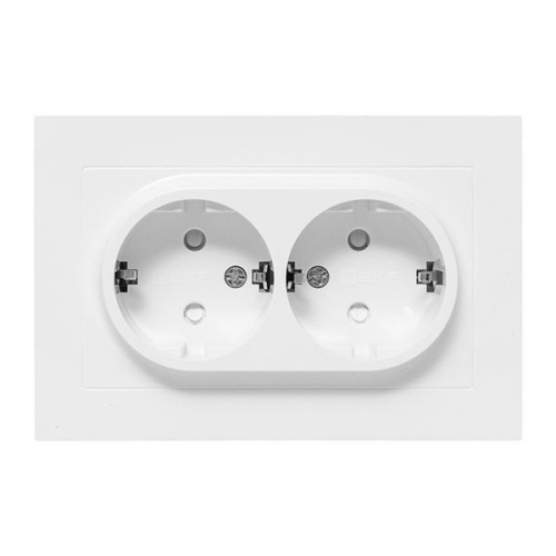 Розетка 2-м СП Эпика 16А с заземл. защ. шторки с рамкой механизм бел. EKF UP1-SOW-211