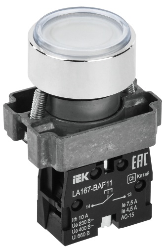 Кнопка управления LA167-BAF11 d=22мм 1з белая | код BBT20-BAF11-1-22-67-K01 | IEK
