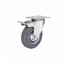 Колесо аппаратное поворотное п/п обод резина сер. подшипник скольжения площадка d75 с тормозом Tech-Krep/Zitar 148496