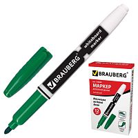 Маркер для доски BRAUBERG, ЗЕЛЕНЫЙ, с клипом, эргономичный корпус, круглый наконечник, 4 мм, 150849 | код 150849 | BRAUBERG