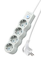 Удлинитель 4х3м ПВС 3х0.75 с защ. шторк. с заземл. IP20 с выкл. 220В 10А 2200Вт бел. | код YKsm3m-4g-Z-V10A-W | КОСМОС