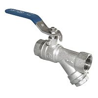 Кран шаровой с косым фильтром ВВ 1/2 Vs ручка никелированный (1163) | код 01163 | AQUALINK