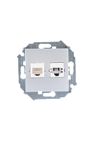 Розетка телефонная + компьютерная RJ - 11 + RJ - 45 кат. 5е, алюминий (20 шт.) , S15, SIMON | код 1591590-033 | SIMON